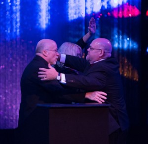 Don Calamia and David Kiley sharing an emotional moment at the close of the awards evening.